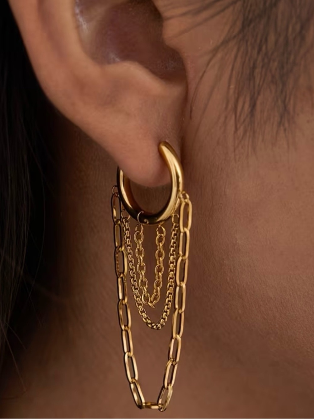 Gold Multi-Chain Hoop Earrings